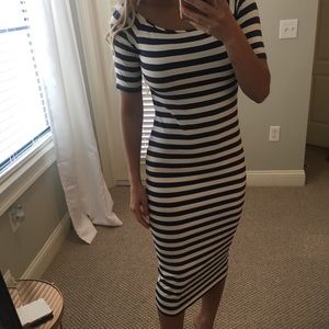 Blue white stripe midi dress